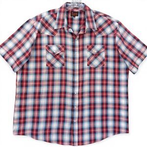 Plains Western Wear Plaid Shirt 2XLT Tall Man Red Blue Cowboy Western Pearl Snap